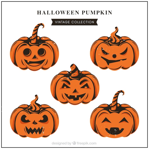 Free vector set of hand drawn halloween pumpkins