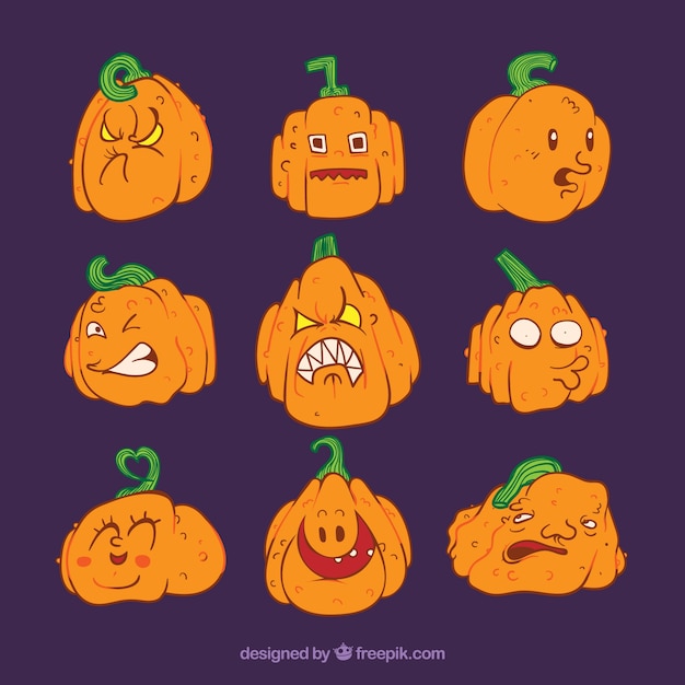 Free vector set of hand drawn halloween pumpkins