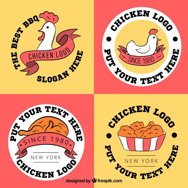 Set of hand drawn hen logos