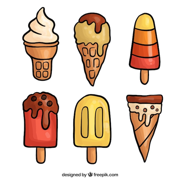 Free vector set of hand-drawn ice creams