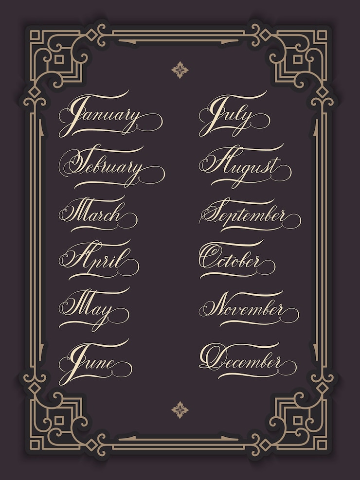 Free Vector set of hand drawn lettering all months of the year. 