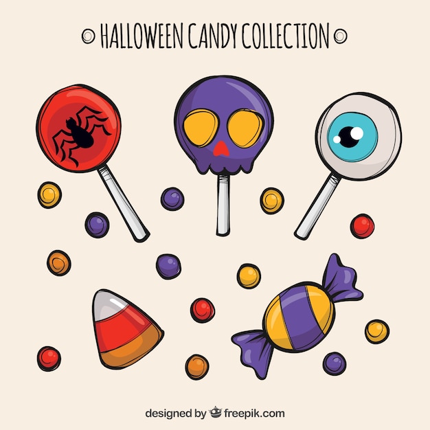 Set of hand drawn lollipops and candies