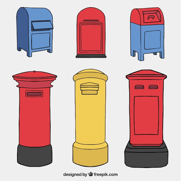 Set of hand-drawn mailboxes