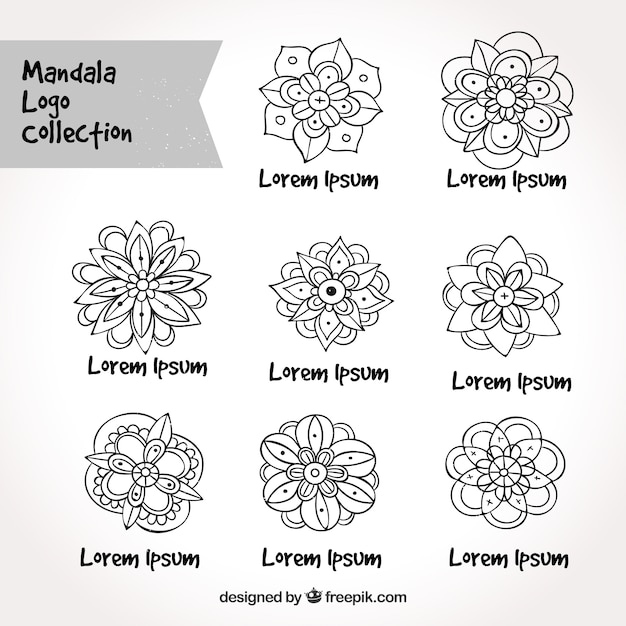 Set of hand drawn mandalas logos