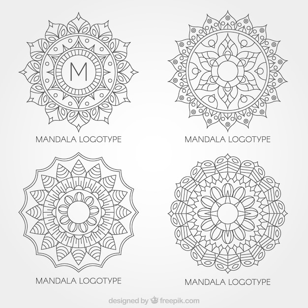 Vettore gratuito set di loghi mandalas disegnati a mano