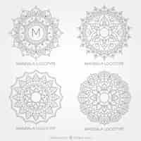 Vettore gratuito set di loghi mandalas disegnati a mano