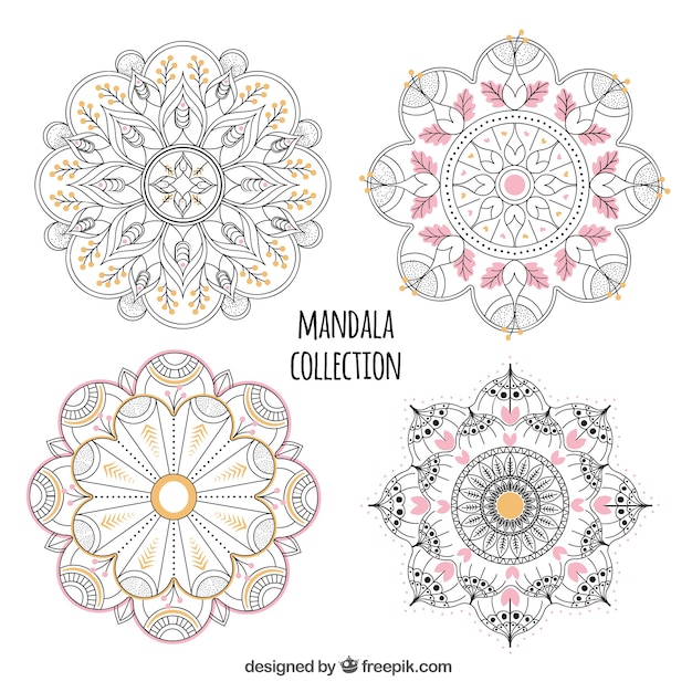 Vettore gratuito set di mandalas disegnati a mano