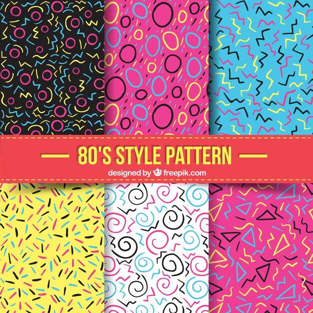 set of hand drawn memphis patterns