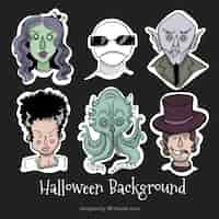 Free vector set of hand-drawn monsters for halloween