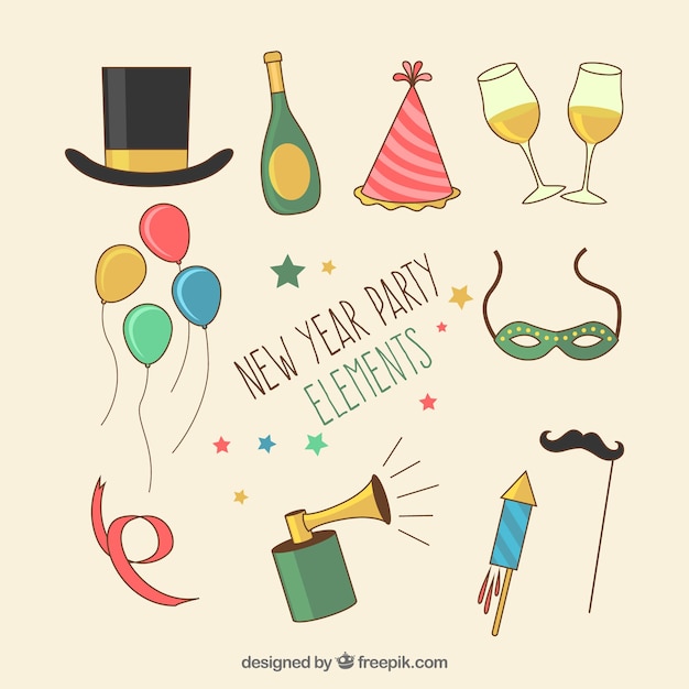 Free Vector Set Of Hand Drawn New Year Party Elements