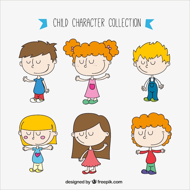 Free vector set of hand drawn nice smiling children set