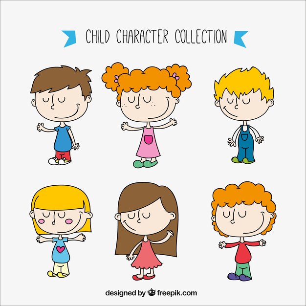 Set of hand drawn nice smiling children set