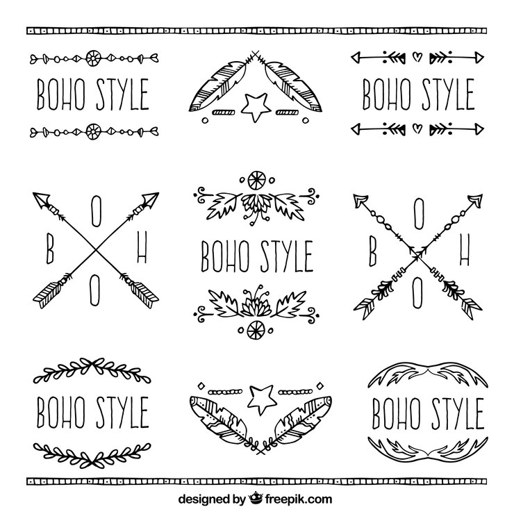 Free Vector set of hand-drawn ornamental boho stickers
