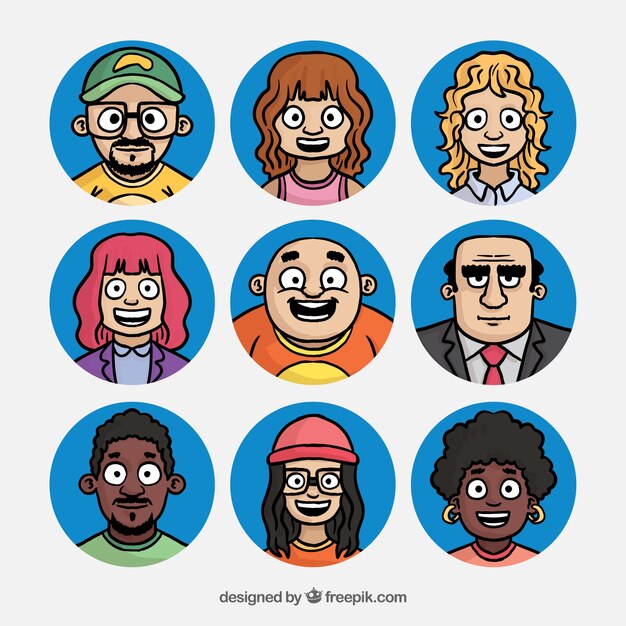 Набор рисованных людей аватаров