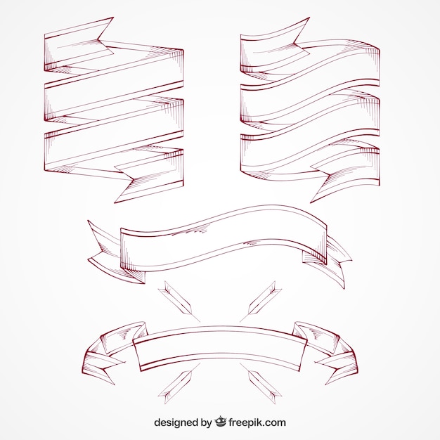 Set di disegnati a mano nastri rosa in stile retrò