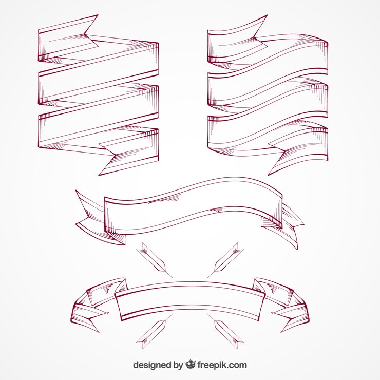 Free Vector set of hand drawn pink ribbons in retro style