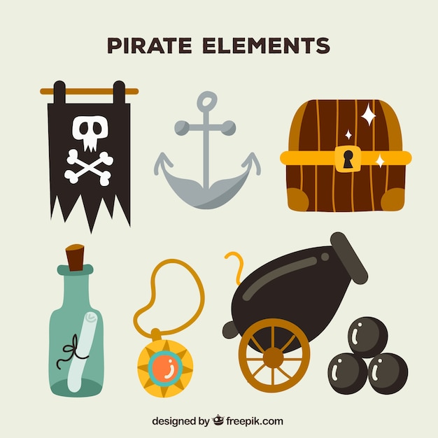 Free vector set of hand-drawn pirate elements