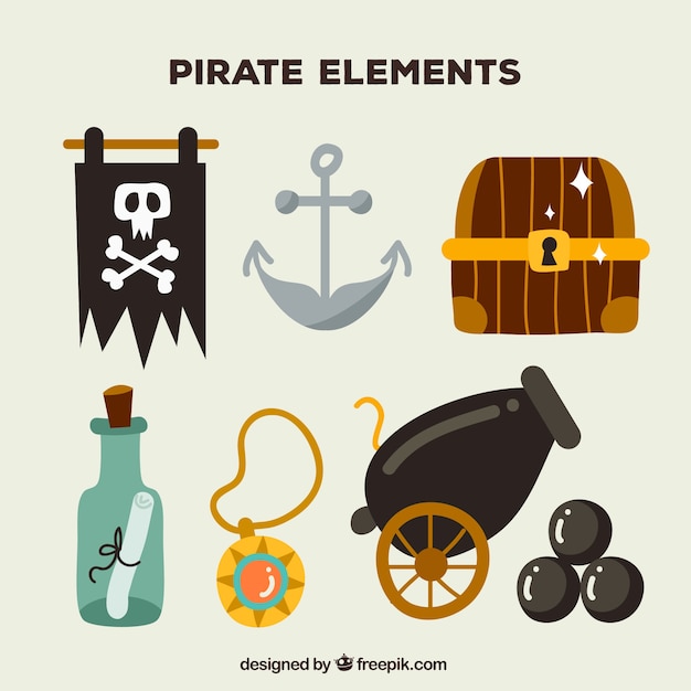 Set of hand-drawn pirate elements