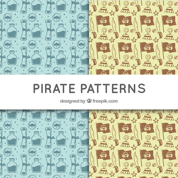 Set of hand drawn pirate patterns