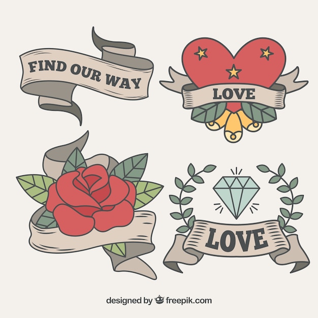 Set of hand-drawn romantic tattoos