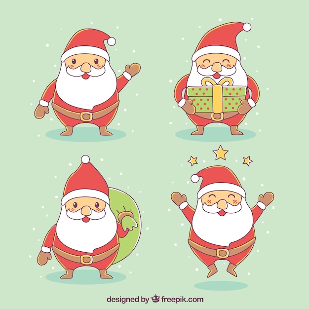 Set of hand drawn santa claus characters