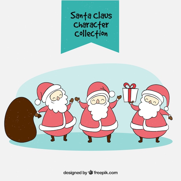 Free vector set of hand drawn santa claus characters