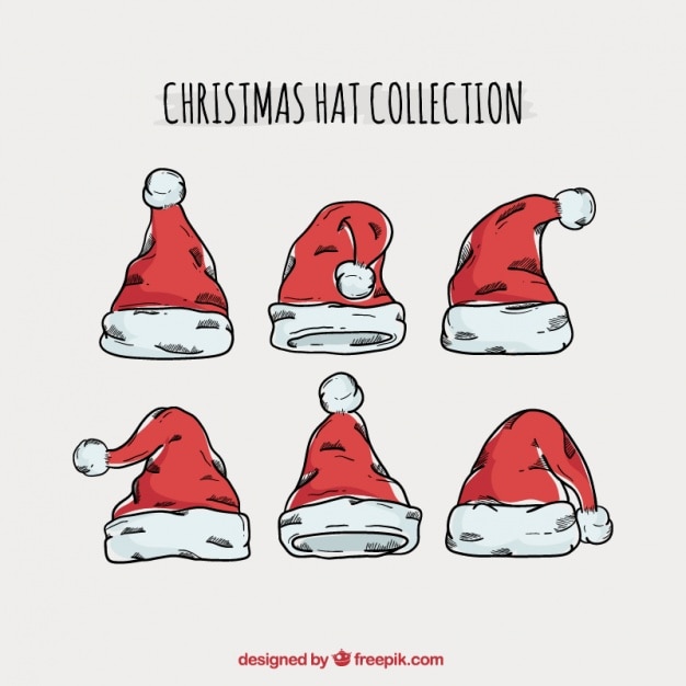 Set of hand-drawn santa claus hats