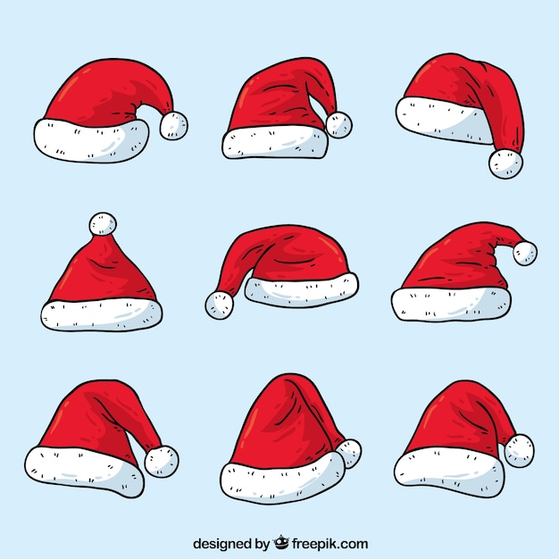 Free vector set of hand drawn santa claus hats