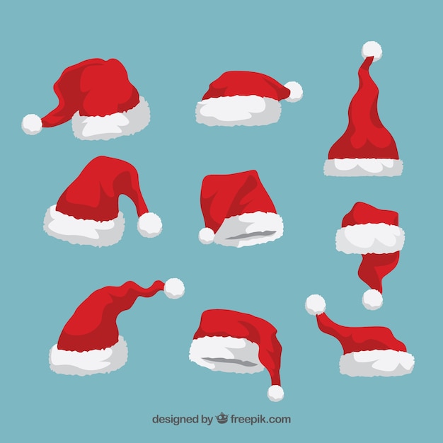 Set of hand-drawn santa claus hats