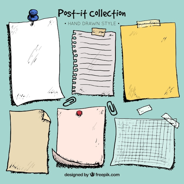 Free vector set of hand drawn sheets and post-it