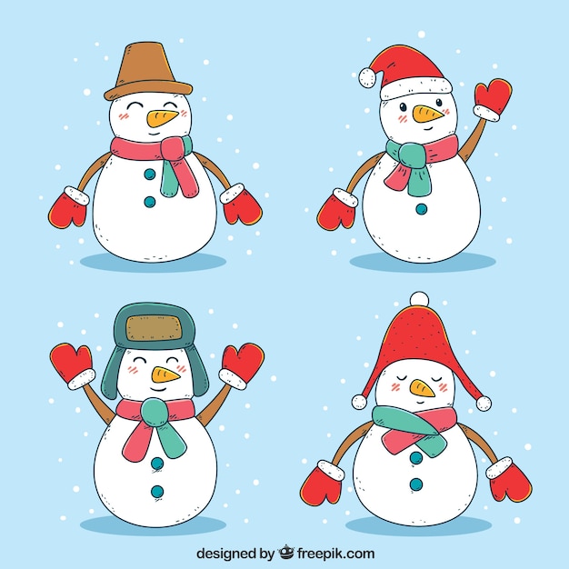 Set of hand drawn snowmen