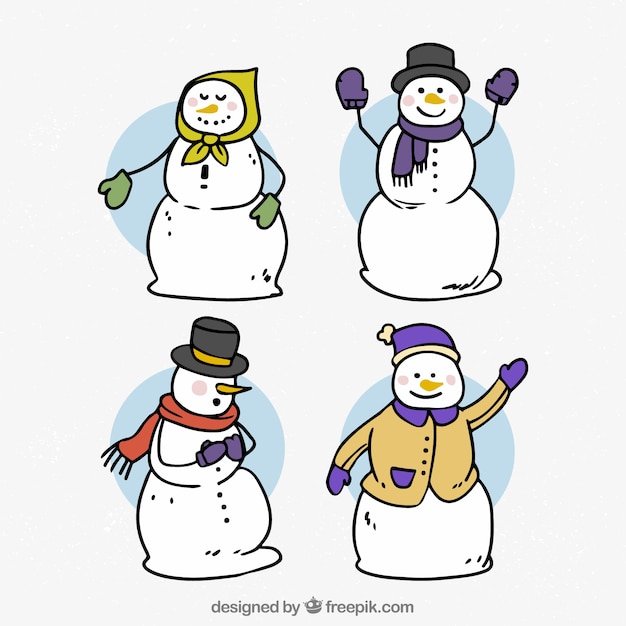 Free vector set of hand drawn snowmen