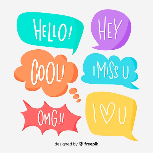 Free vector set of hand drawn speech bubbles with expressions