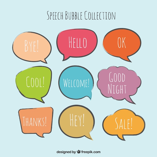 Set of hand drawn speech bubbles