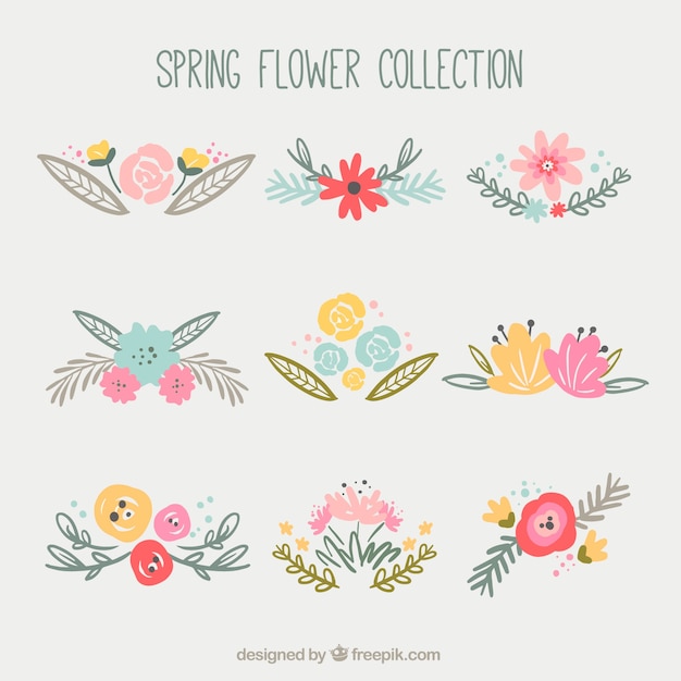 Set of hand drawn spring flowers in vintage style