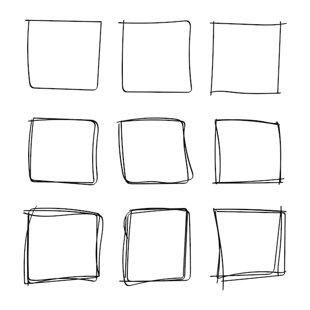 Set of Hand Drawn Square Frame Borders