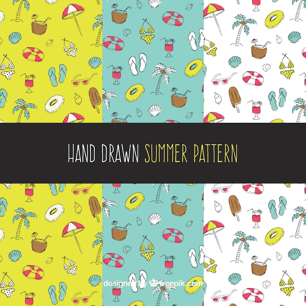 Free Vector set of hand drawn summer patterns