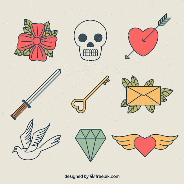 Free vector set of hand drawn tattoos