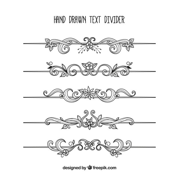 Set of hand drawn text dividers in victorian style