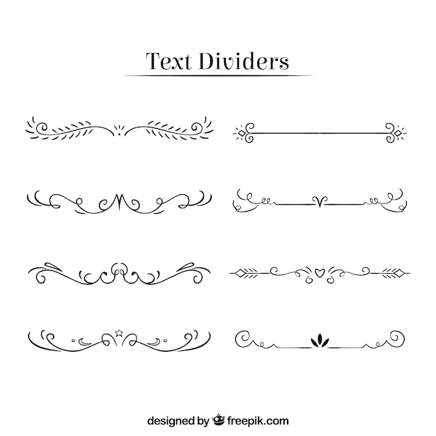 Set di ornamenti di testo disegnati a mano