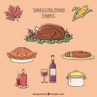 Free vector set of hand drawn thanksgiving dinner elements