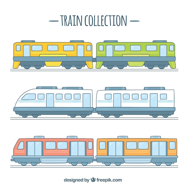 Free vector set of hand-drawn train wagons