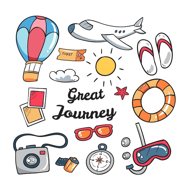 Free vector set of hand drawn travel elements