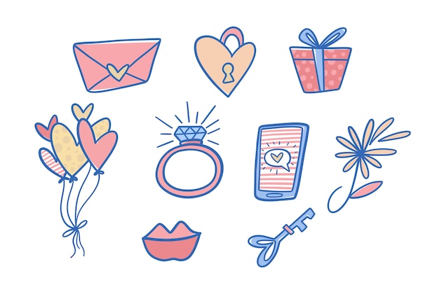 Free vector set of hand drawn valentine's day element