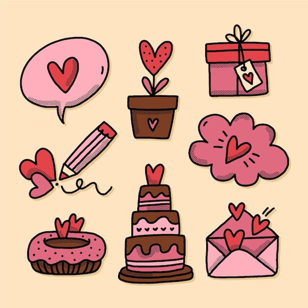 Free vector set of hand drawn valentine's day elements