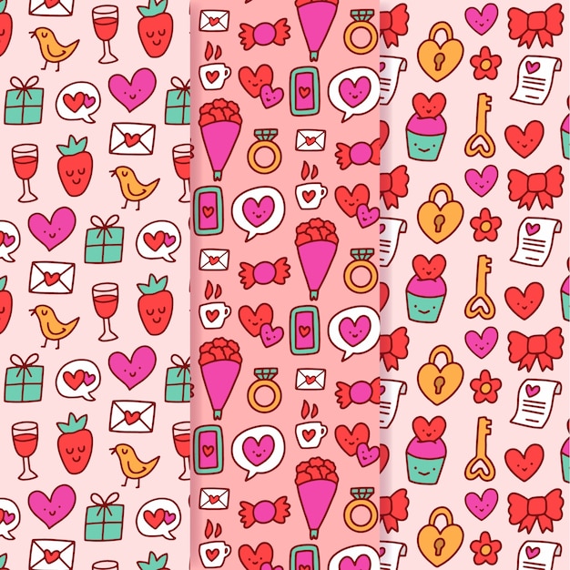 Set of hand drawn valentine's day pattern