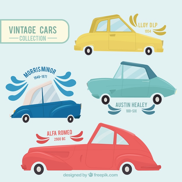 Vettore gratuito set di disegnati a mano auto d'epoca