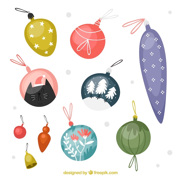 Free vector set of hand-drawn vintage christmas balls