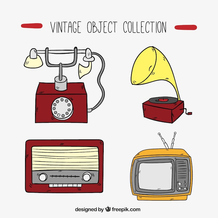 Free Vector set of hand drawn vintage objects