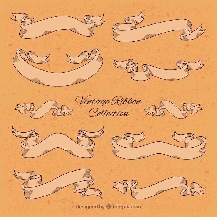 Free Vector set of hand drawn vintage ornamental ribbons 